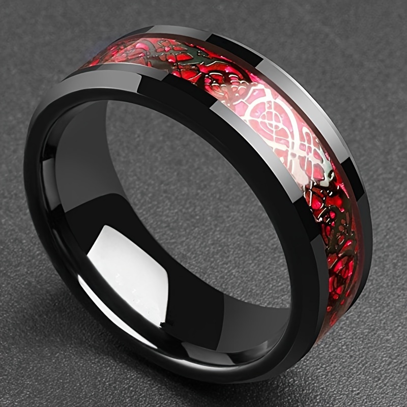 Men's Steel Carbon Fiber & Women's Ruby Garnet Ring Set